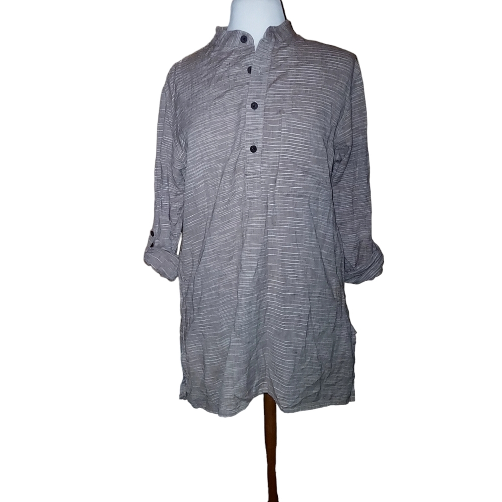 Fabindia Cotton 38 Medium Blouse top shirt mini dress roll tab sleeve Beige Tan
